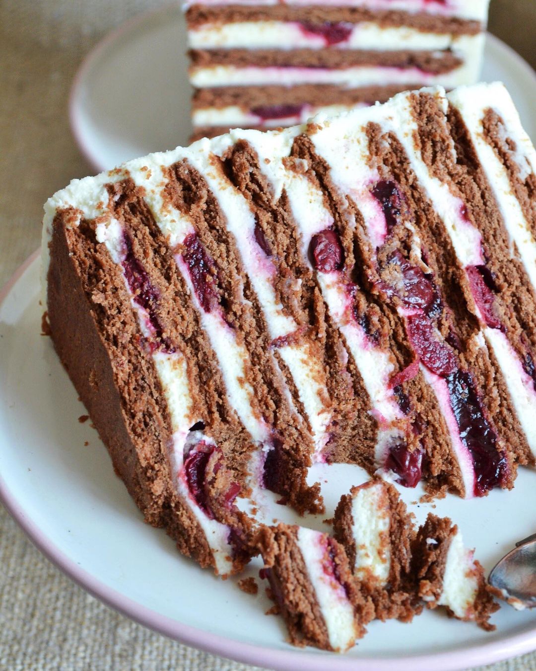 Chocolate cake with cottage cheese & cherries